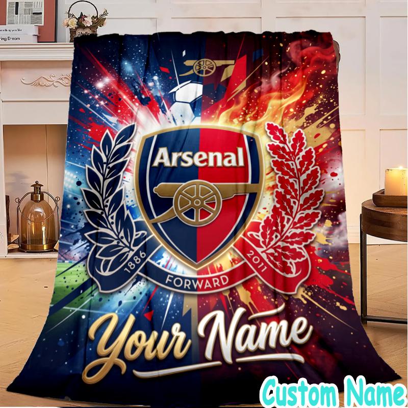 Custom Name Arsenal Football Crest Flannel Blanket Seasonal Universal Blanket For Indoor/outdoor, Perfect For Bedroom Sofa birthday gifts