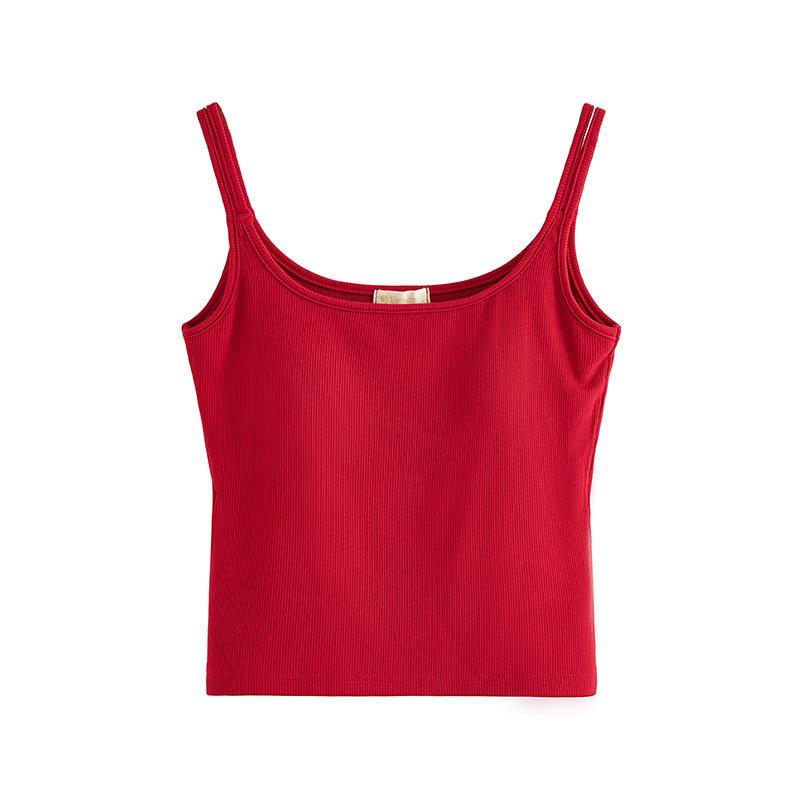 Integrated Chest Pad Suspender Vest for Women's Summer New High Elastic Cotton Secondary Breast Cover U-neck Inner Sleeveless Top