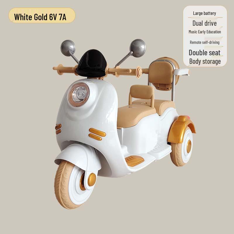 Retro Style Dual-Seat Motorcycle Tricycle for Children Aged 1+, Stable Electric Ride-On Toy