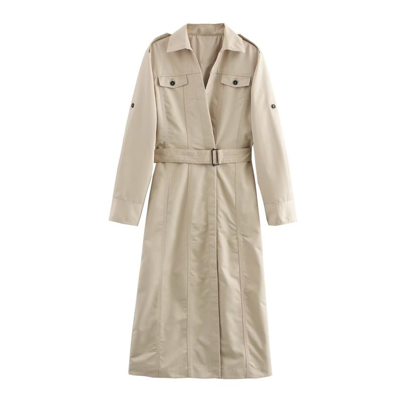 

Kaslead New Arrival Women s Clothing Fashion Style Simple Shirt Style Midi Skirt Long Sleeves Dress 8820060 Khaki L