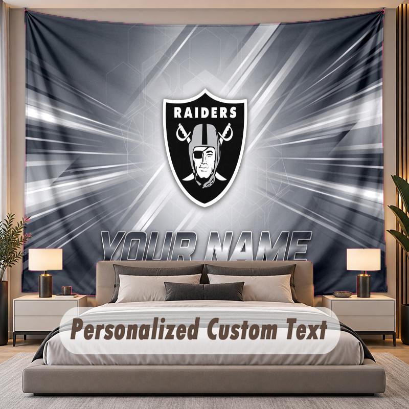 Custom Name Text Tapestry Las Vegas Raiders Personalized Polyester Wall Tapestry For Bedroom And Room