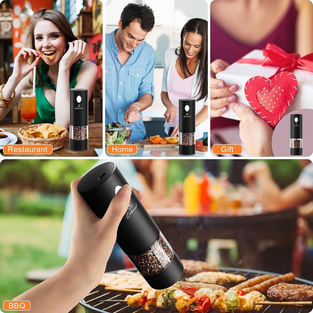 Electric Pepper or Salt Grinder, COKUNST USB Rechargeable Automatic Pepper Grinder with Visual Silo & LED Light, Black Pepper Grinder Mill Refillable