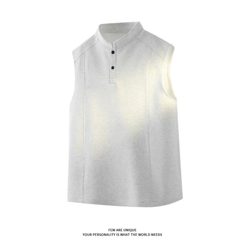 Men Solid Color Henley Collar Loose Casual Sleeveless Tank Top T Shirt M