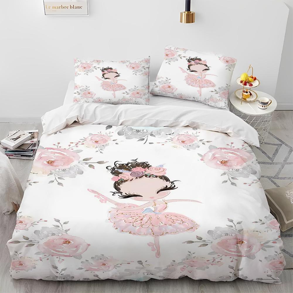 Cartoon Cute Ballet Girl Ballerina Comforter Bedding Set,Duvet Cover Bed Set Quilt Cover Pillowcase,Queen Size Bedding Set Kids