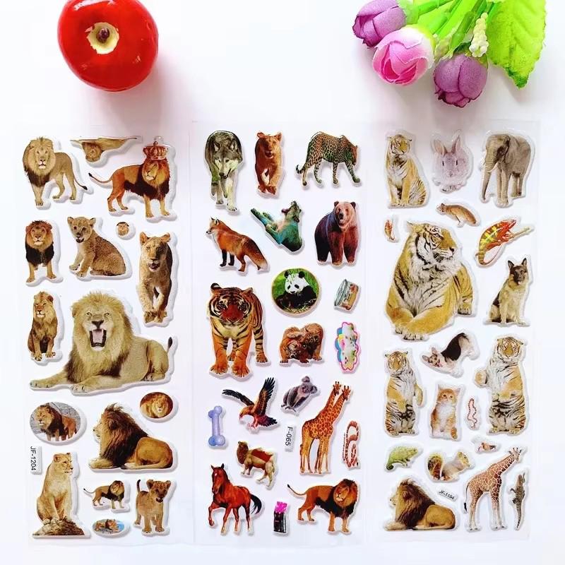 6pcs/set Children Sticker Real Animals Dinosaurs Cats Dogs Stickers Girls Boys Gifts Scrapbook Album DIY Decoration Toy TMZ