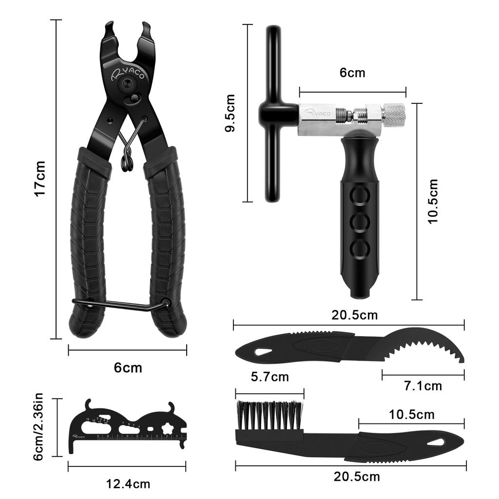 Ryaco Chain Cutter with Chain Compatible with Speed Bicycle Bicycle Tool for Maintenance Rustproof and Includes 3 Cleaning Brushes [12-Piece Set]