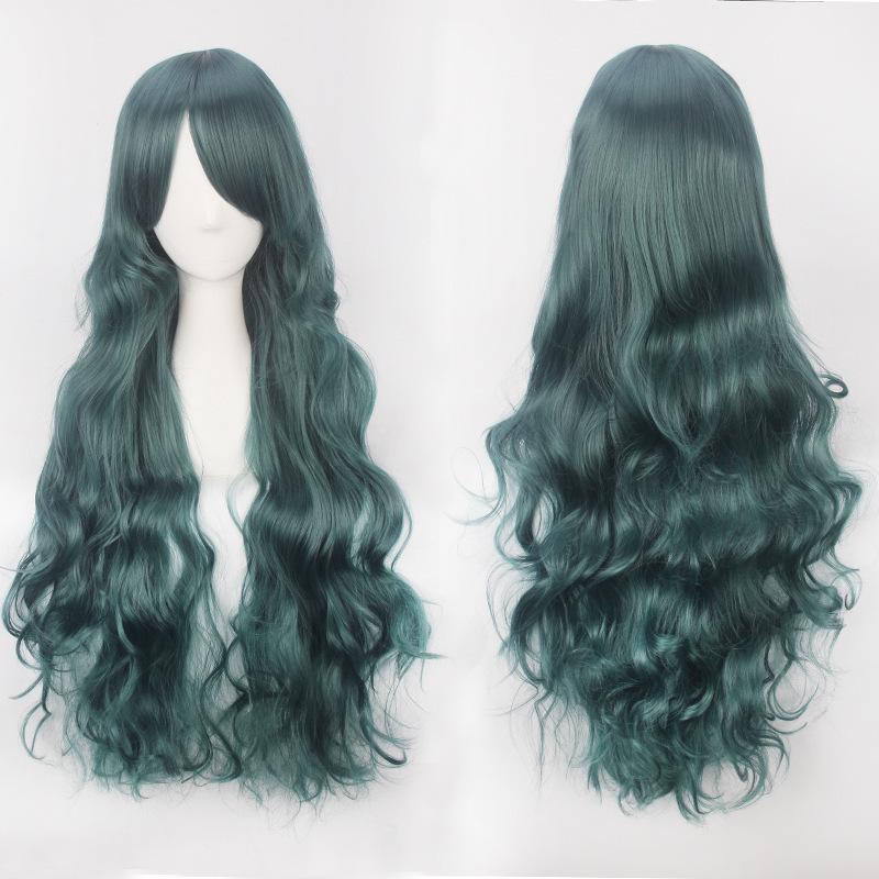 Parrucche Cosplay Europee e Americane, Parrucche Anime Colorate, Fibra ad Alta Temperatura, Capelli Lunghi e Ricci da 80 cm, Bottoni per il Commercio Estero
