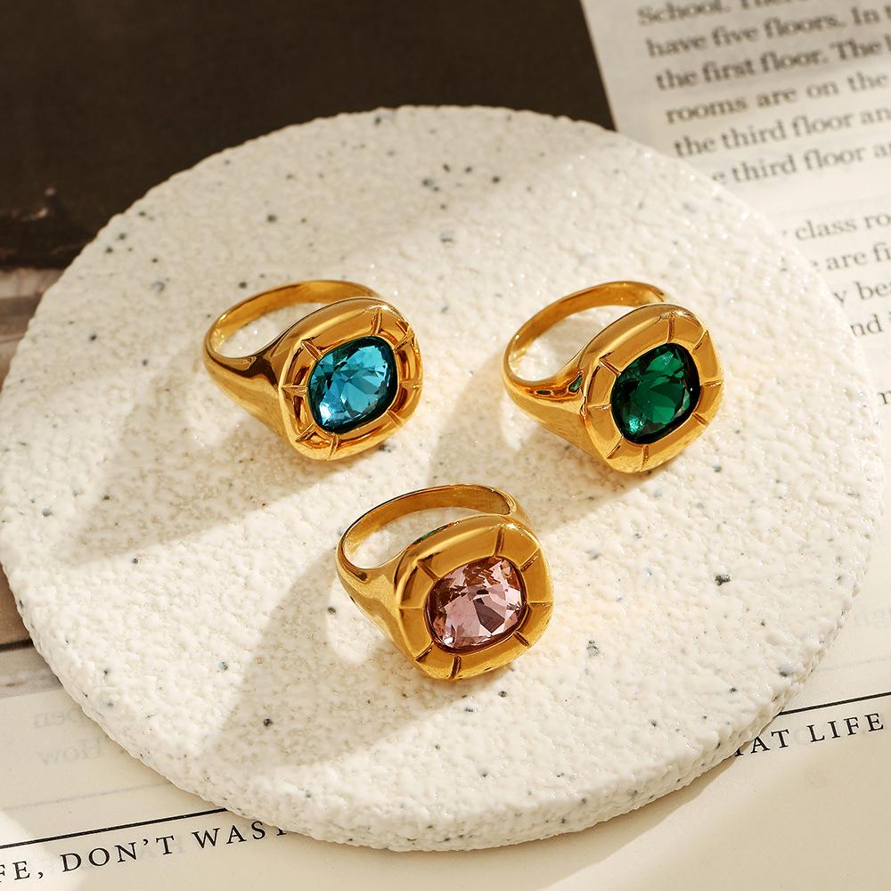 Yingtai Women's 18k Gold Non-Fading Big Diamond Ring - Stainless and Titanium Steel, European and American Style, Fine Polish, Vacuum Plated