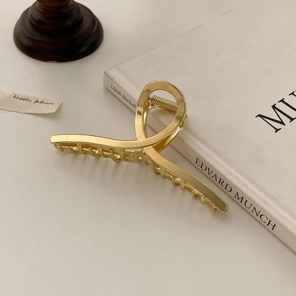 New Korea Trendy Geometric Square Gold Color Stainless Steel Hair Claw Cross Hairclip Hairpin Headwear Women Hair Accessories