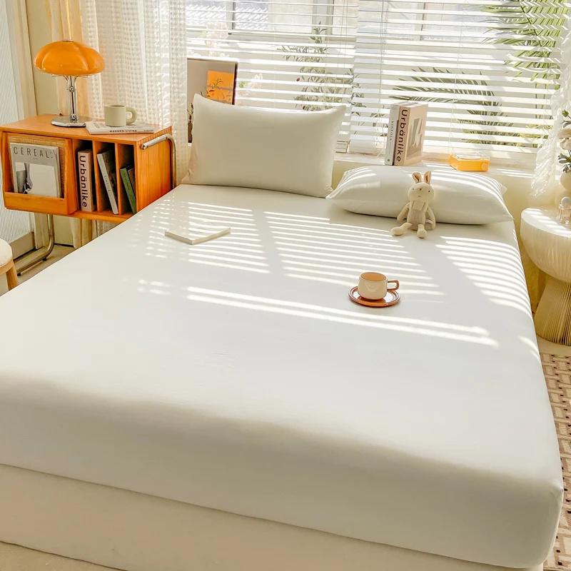 1PC Bed Fitted Sheet Bed Mattress Cover Solid Color Bed Linen Non Slip Mattress Covers Bedsheet Soft and Breathable