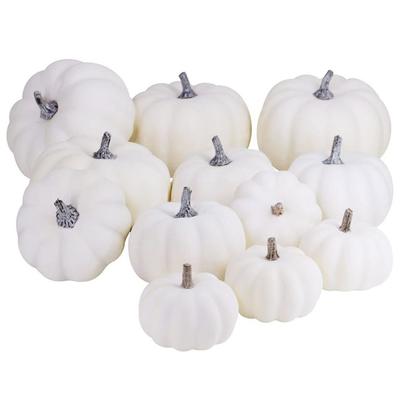 12Pcs White Artificial Pumpkins Assorted Bulk Table Decor Lifelike for All Hallows Day Fall Harvest