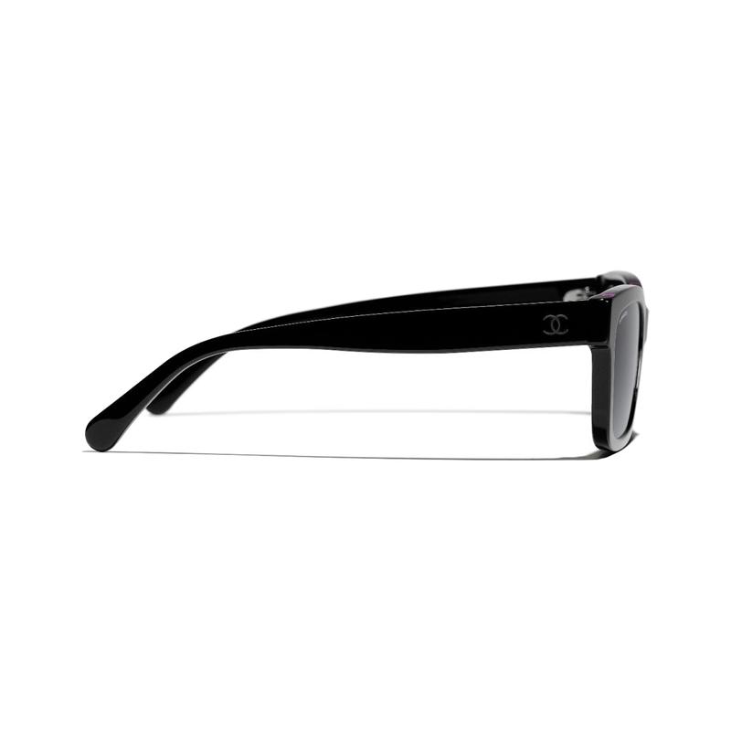 CHANEL Letter Decoration Acetate Frame Irregular Shape Sunglasses Unisex Couple Style Black
