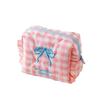 Polyester Cute Plaid Makeup Bag With Bow For Travel And Dorm Use