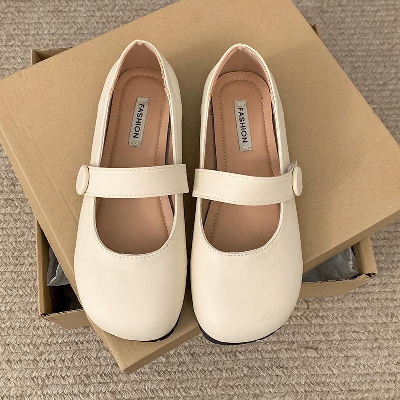 Fashion temperament round head versatile flat bottom shallow mouth single shoes women's 2025 new spring and autumn soft sole Velcro Mary Jane shoes