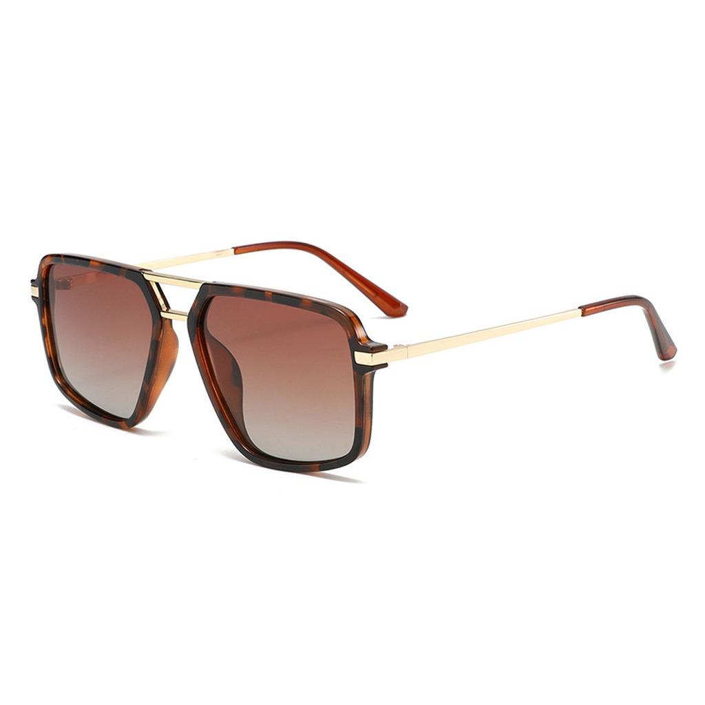 Polarized Double Bridge Square Sunglasses Retro Metal Frame Uv400 Blocking Shades For Men Women Lightweight Outdoor Sunwear