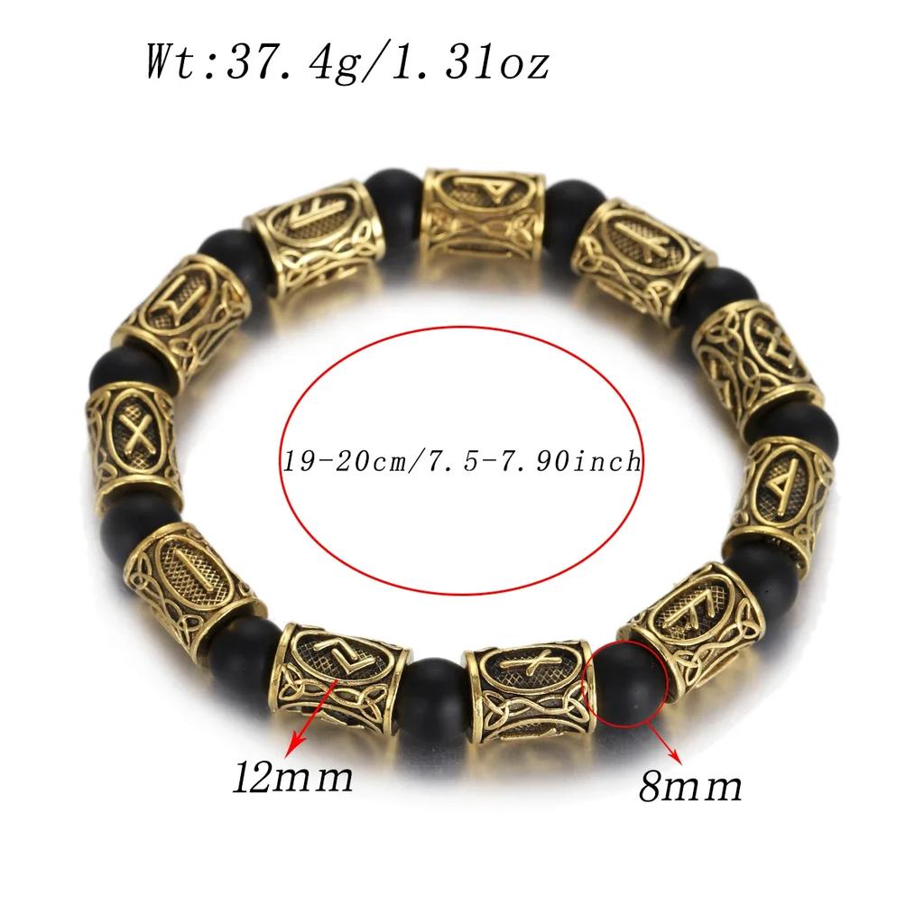 Vikingarunor Malakitarmband 8 mm Naturstenspärlor Rostfritt Stål Guldpläterat Armband för Män Smyckespresent