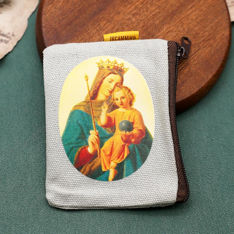 9x7cm Virgin Mary Jesus Prayer Rosary Bag Religious Jewelry Storage Box Prayer Beads Rosary Box Christian Gifts