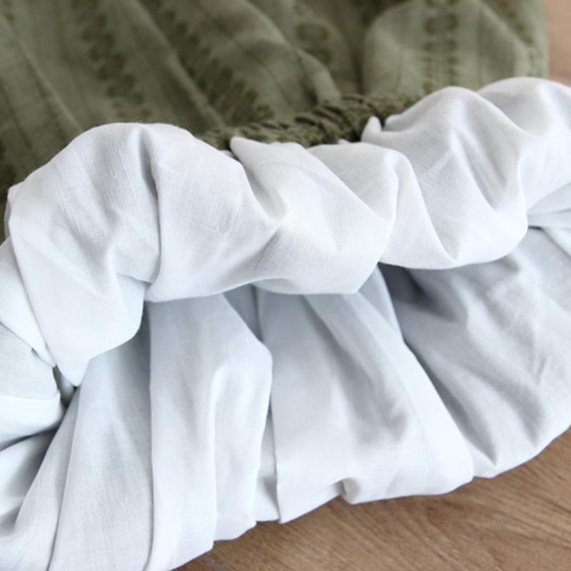 Mori Girl Spring Summer Women Cotton Linen Skirt High Waist Green Floral Printed Vintage Skirt All-Match Elegant Comfortable Skirt