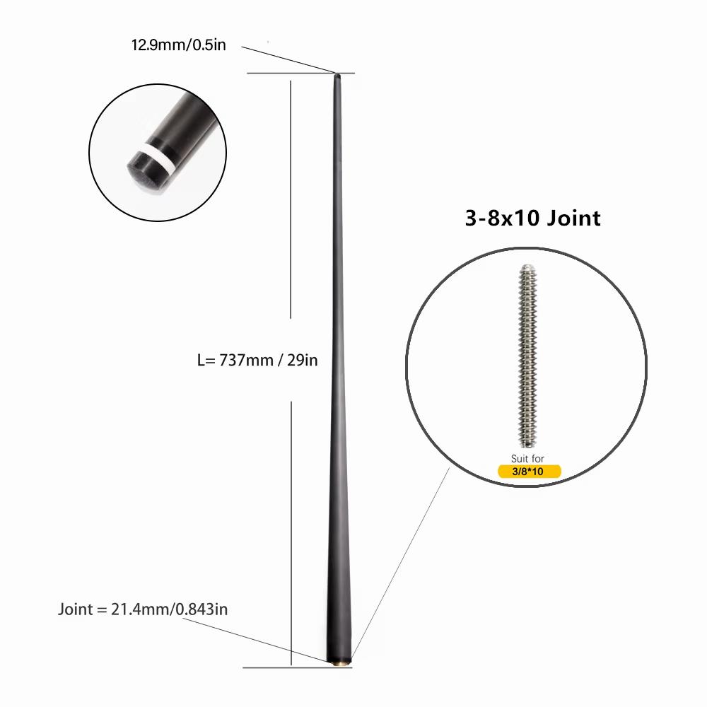 Profesionální karbonová tyč na kulečník | Nízká deformace, design Pro Taper s technologií Black Tech | Extra náhradní tyč na kulečník