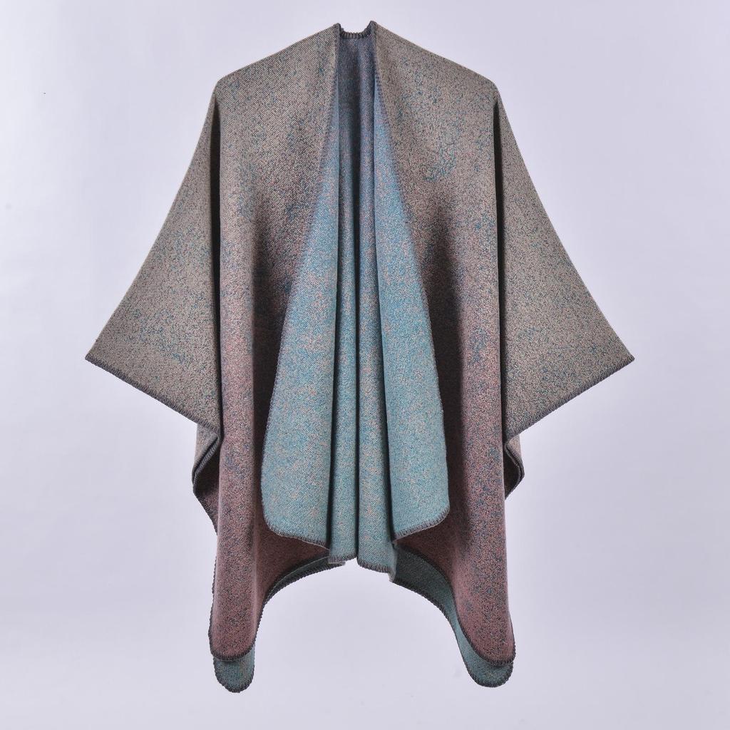 Versatile Plaid Women's Faux Cashmere Shawl: Ethnic Style Slit Cape for Autumn/Winter