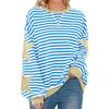 Women's Fashion Striped Star Print Round Neck Long Sleeved Pullover Color Blocked Pullover Sweatshirt Top
