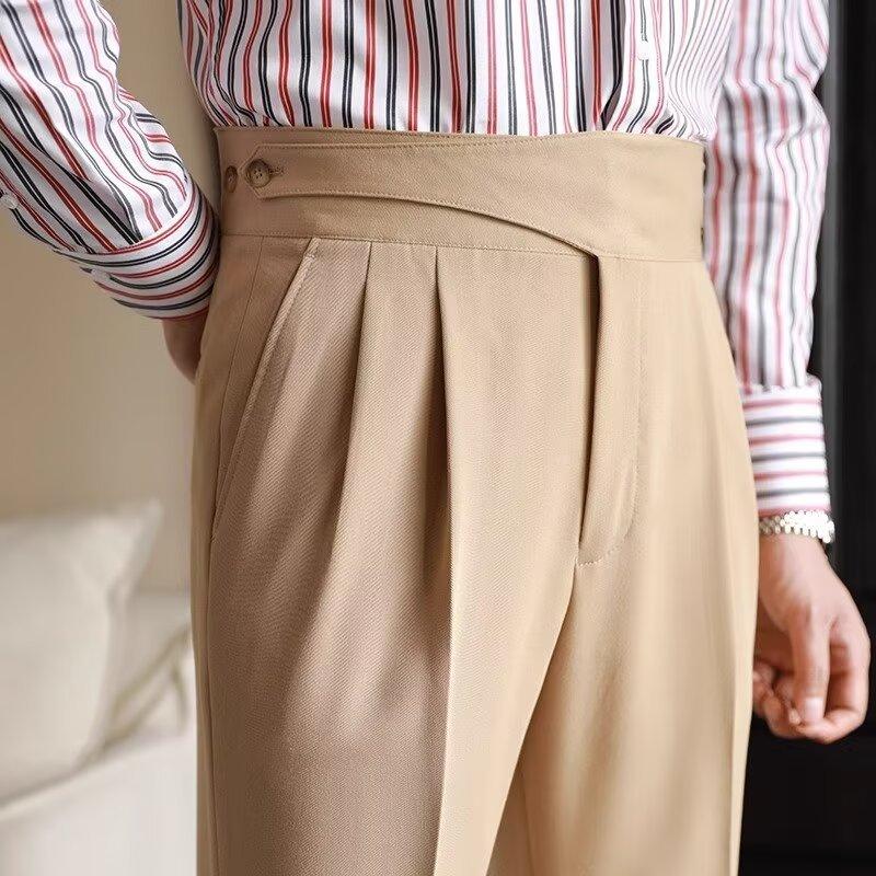 Bügelfreie lässige High-Waist-Hose Herren Retro gerade Frühling und Sommer erg Falte Business Neapel lange Hose