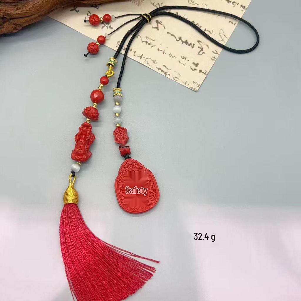 Authentischer Roter Sand Pixiu Drache & Phönix Anhänger: Sieben-Sterne-Schwert Kürbis Stil Auto- & Taschenhänge-Deko