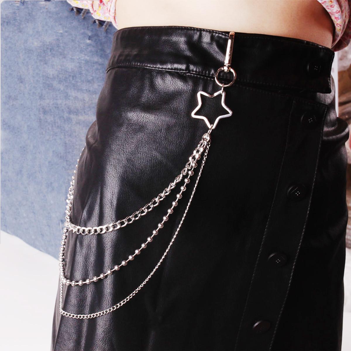 

Accessories, punk retro metal pentagram trousers, simple multi-layer geometric chain waist chain for women