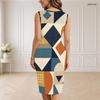 Women s Plus Size V Neck Sleeveless Geometric Printed Bodycon Midi Dress
