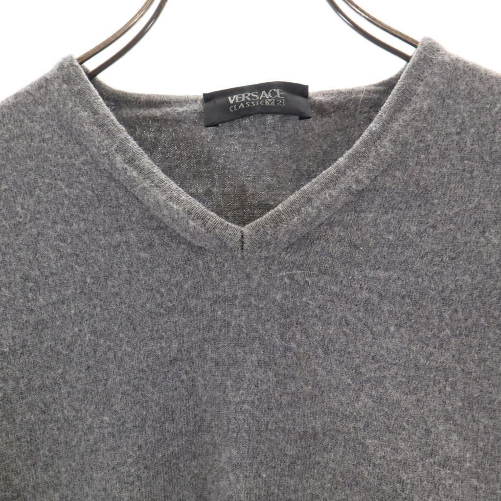 VERSACE CLASSIC V2 Long Sleeve V Neck Sweater M Gray Knit Women Used