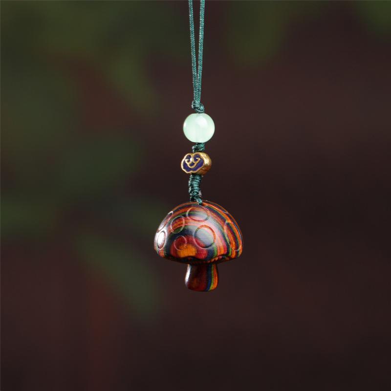 Adorable Mushroom Phone Pendant Keychain - Wood Carving Ornament & Handicraft Gift