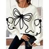 Elegant Tops for Women Streetwear Autumn New Fashion Three-dimensional Bow Round-neck Long Sleeves Pullover Sweater