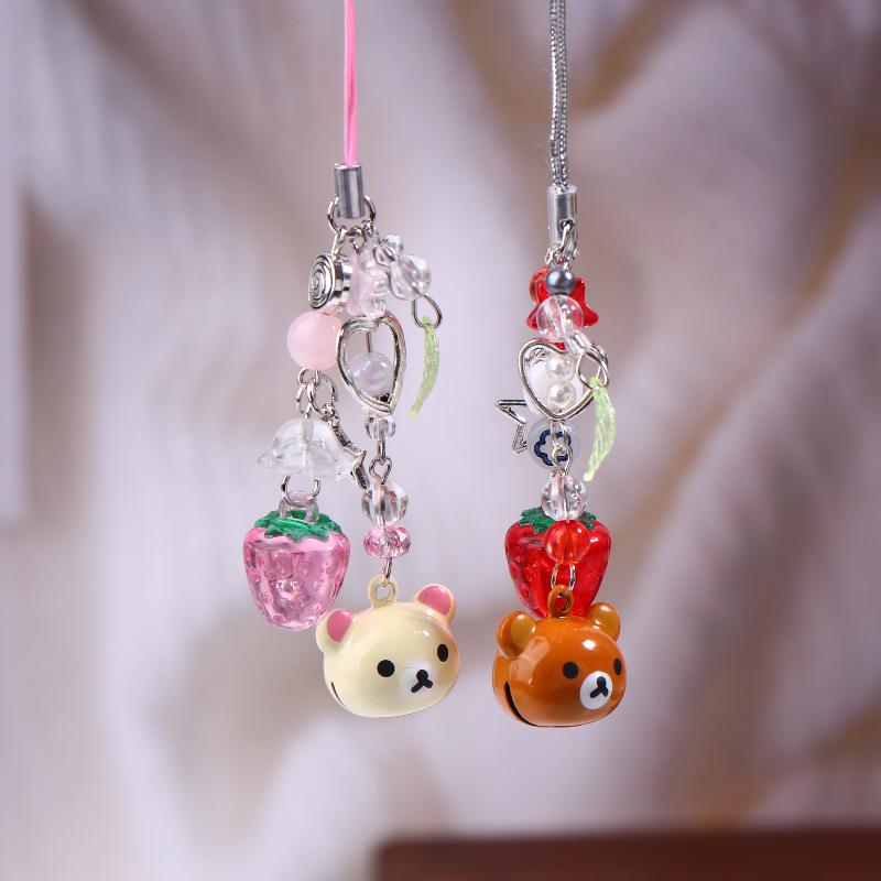 Cute Bear Strawberry Star Mobile Phone Chain Y2K Cartoon Phone Lanyard Camera Pendant Couple Keychain Gifts
