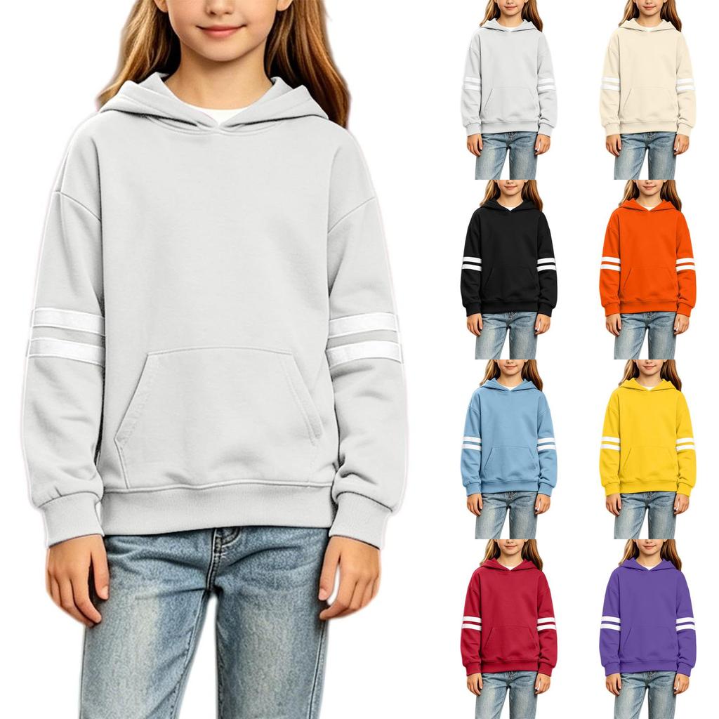 Boys Girls Color Hooded Pullover Loose Fit Casual Sweatshirt for Sports Daily Wear