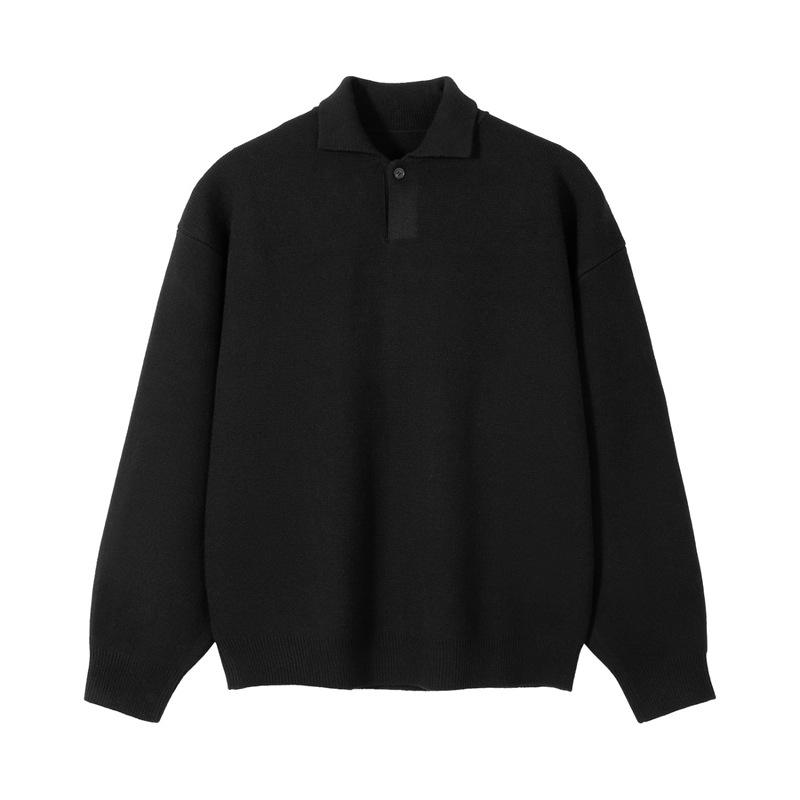 

Plus-Size Men s Black Knit Polo Neck Sweater: Autumn/Winter Comfy Commuter Wear 2XL for 155-175 jin