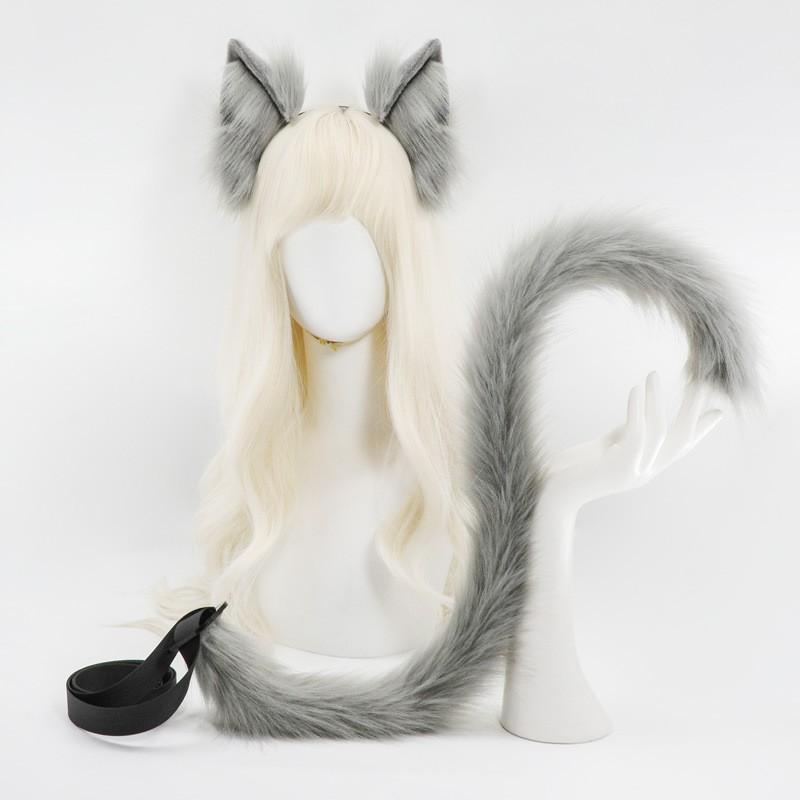 Fellimitat Katzenohren Stirnband Schwanz Set Cosplay Anime Kostüm Party Erwachsenenkleidung