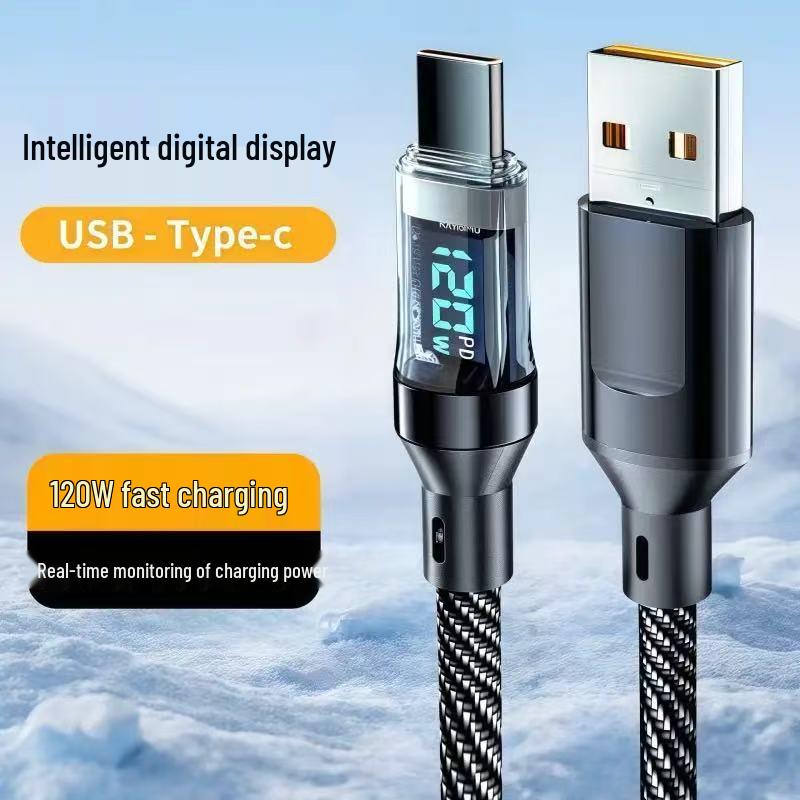 

120W Type-C Fast Charging Cable with Smart Display for Huawei, Honor, Android, and Apple 15/16 1m