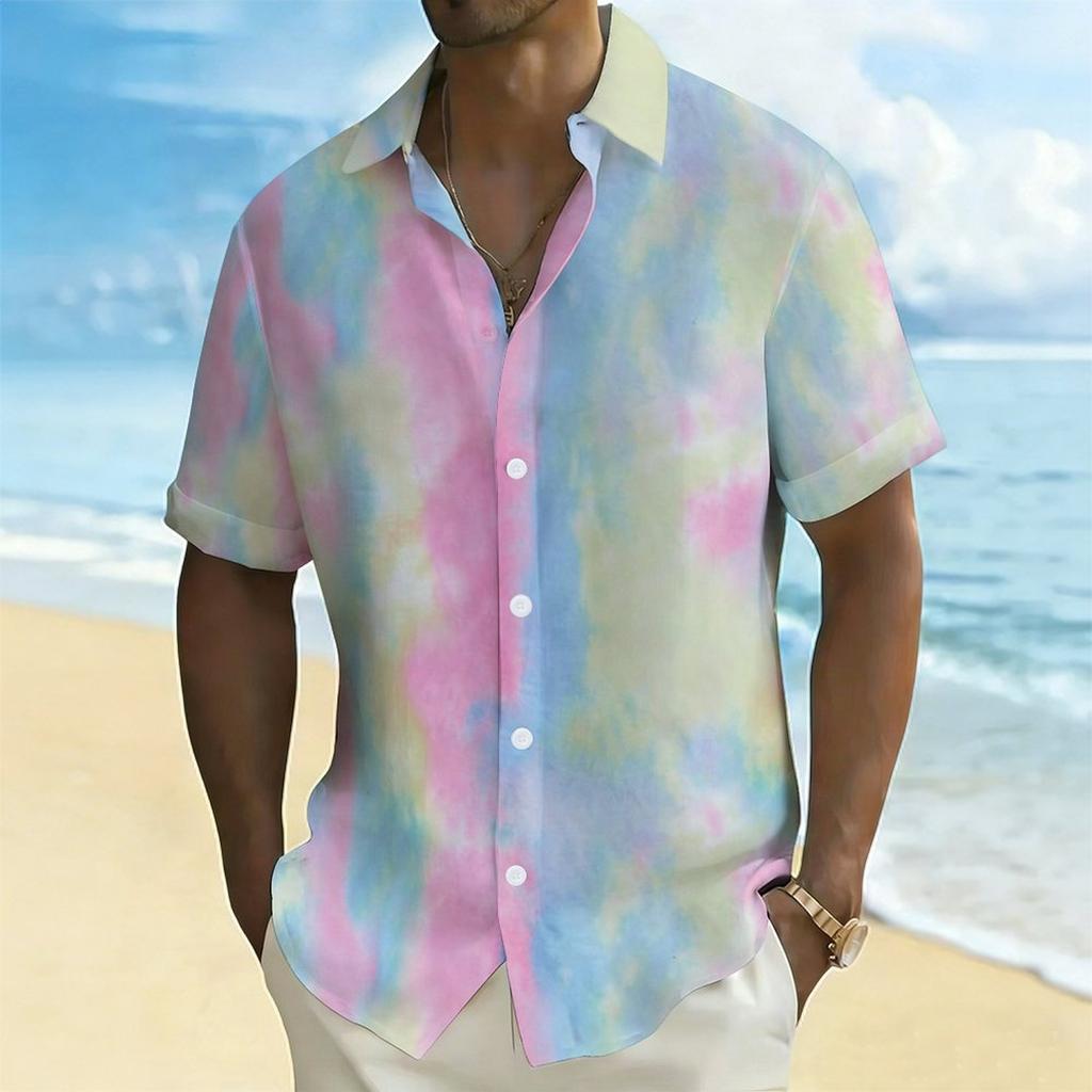 Women Short Sleeve Shirt Black Base With Multicolor Paint Splash Abstract Print Lapel Button Up Top