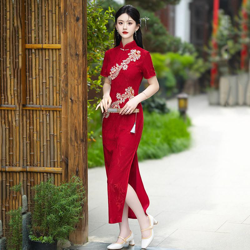 Red national style new Chinese daily Suzhou extended cheongsam improved young women's high-end bridal toasting clothes