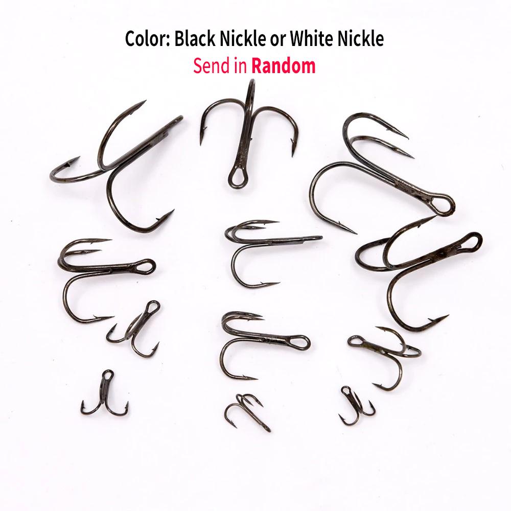 100pcs Multiple Size Treble Hooks Fishing Hook for Lures Size 12 10 8 6 4 2 1 1/0 2/0 3/0 4/0 5/0 Black Color [YG0001]