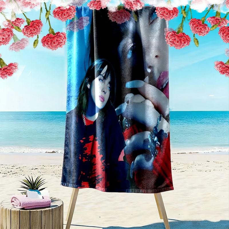 Asciugamano da Spiaggia con Stampa Billie Eilish, Asciugamano Grande Morbido ad Asciugatura Rapida per Spiaggia Campeggio Nuoto