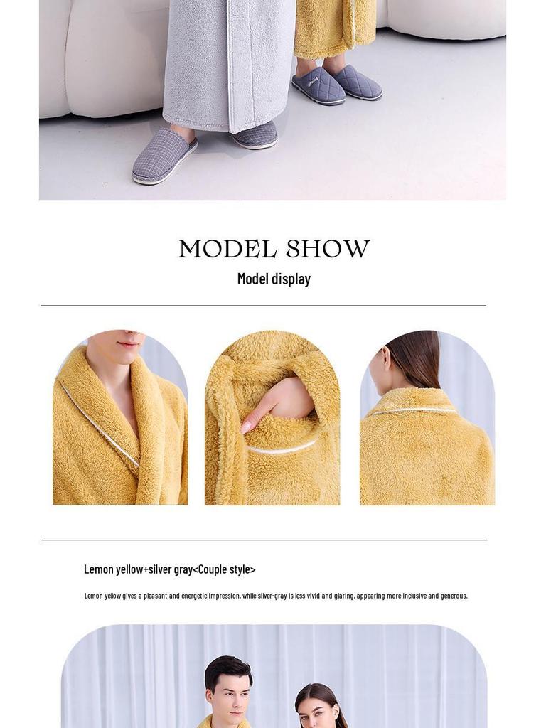 Women's and Men's Extra Long Plush Robe - Thickened Shu Cotton Fleece Bathrobe, Plus Size Homewear for Autumn and Winter