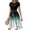 Mote Dame Casual Belte Kortermet Rund Hals Geometrisk Trykk Spleiset Elegant Temperament Kjoler