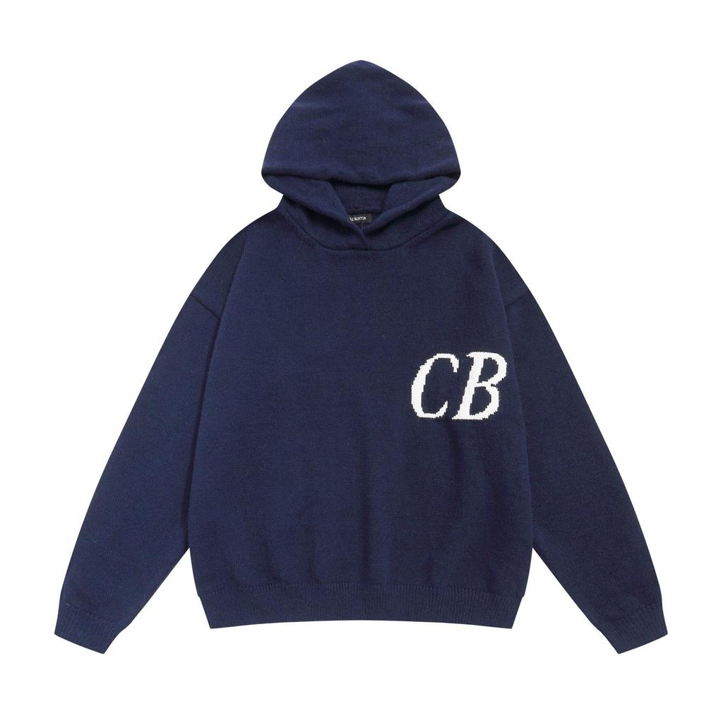 Cole Buxton Unisex Minimalistischer CB-Buchstaben Jacquard-Strick-Hoodie - Herbst/Winter Lockerer Freizeit-Pullover