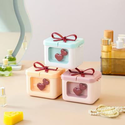 Cute Lipstick Storage Box Small Makeup Case with Bowknot Lid Red Hearts 8 Slots Cosmetic Organizer for Lip Rouge Lip Balm Nail Polish