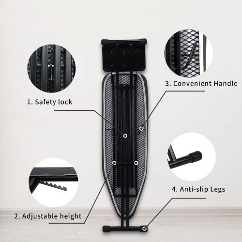 Duwee Height-Adjustable, Foldable Ironing Board with Heat-Resistant Cover and Thick Felt Mat, Sturdy Legs, Black, 33 X 109 Cm (13 X 43 Cm)