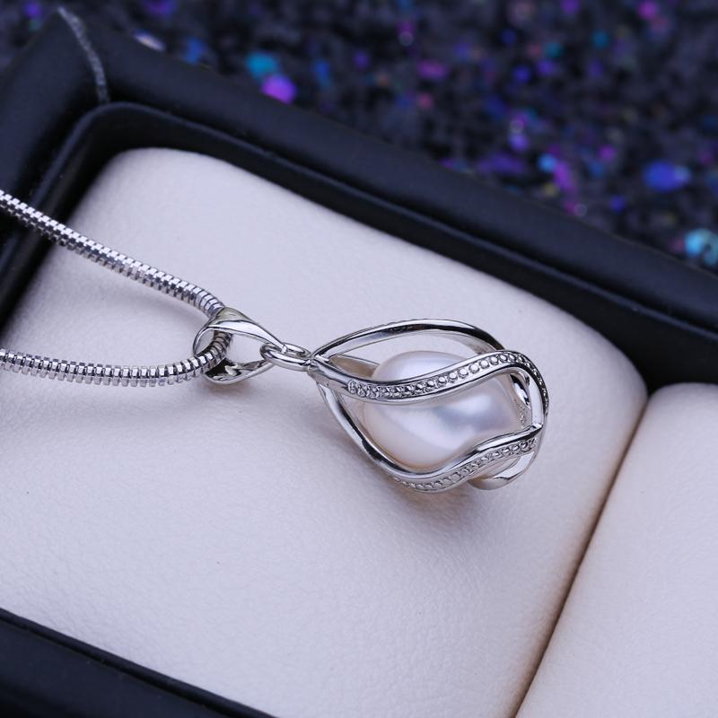 LSOOYH Naturalny wisiorek z perły ryżowej słodkowodnej Modny srebrny kolor klatkowy wisiorek Naszyjniki dla kobiet dziewczyny prezent