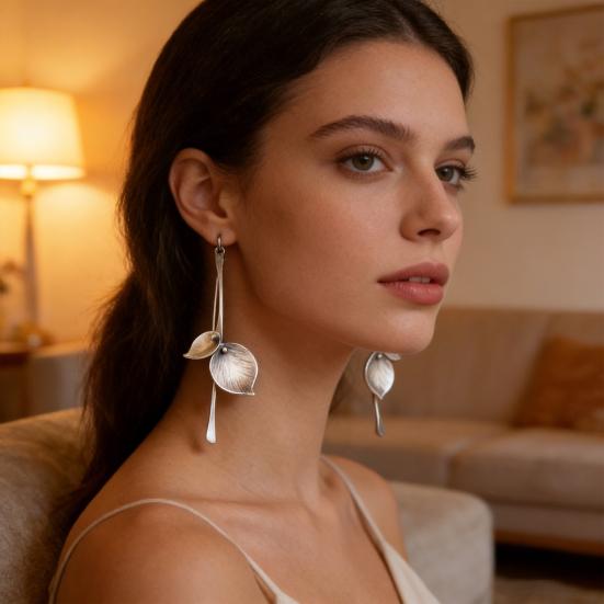 1 Pair Women Earrings Ethnic Style Plant Leaf Design Faux Obsidian Inlaid Hook Earrings Jewelry Gift Accessories