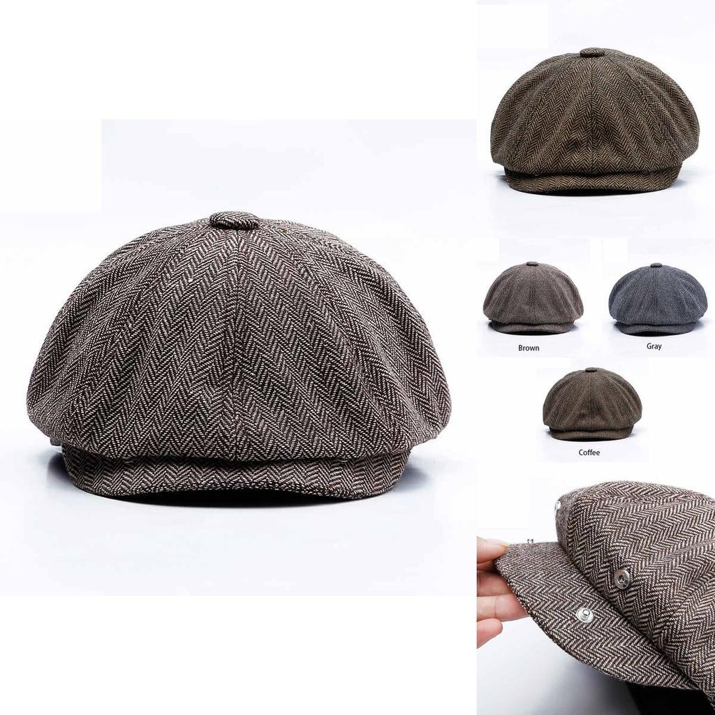 Luxuriöse Herren-Tweed-Fischgräten-Newsboy-Kappe mit 8-Panel-Design für zeitlosen Stil