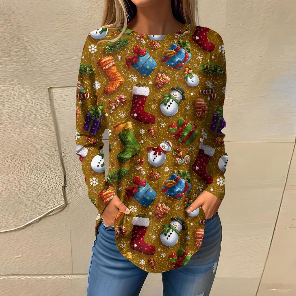 חולצות טי לנשים סתיו קז'ואל שרוול ארוך חולצות סווטשירט הדפס גרפי וינטג' טופ פולאובר יום האהבה